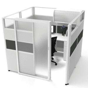 high wall cubicle with sliding frosted door