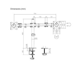 LCD Desk Mount Monitor Arms Dimensions